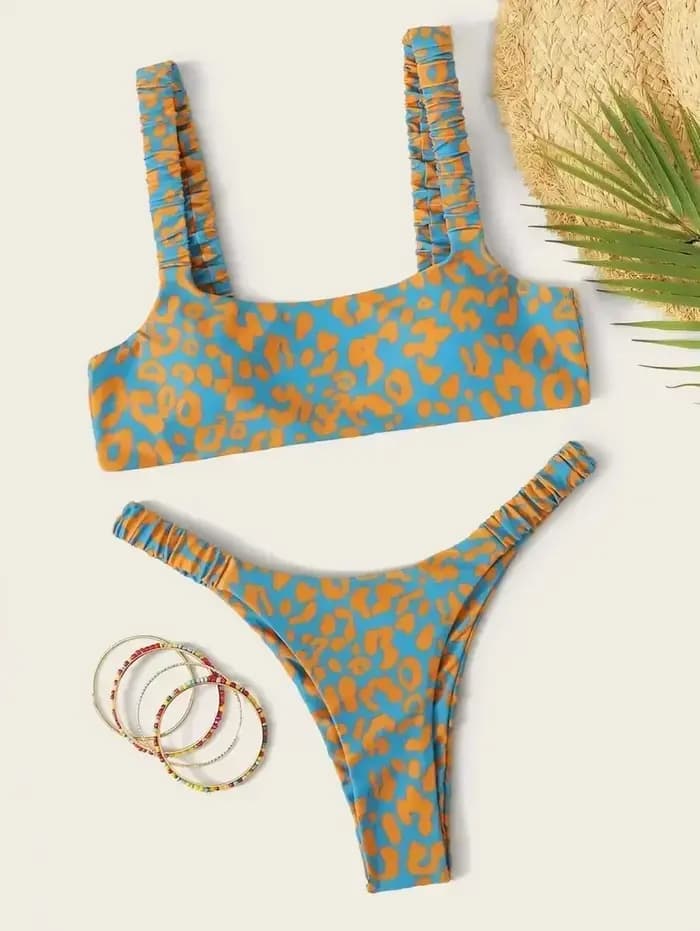 Sexy micro bikini 2024 femmes orange imprimé léopard push up rembourré string maillot de bain femme découpé