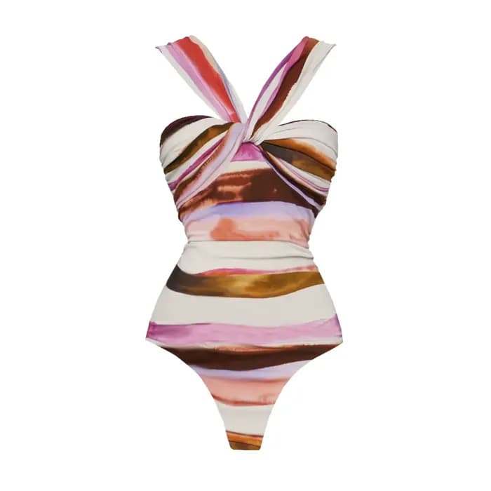 2 pièces maillot de bain rayé avec jupe longue Sexy femmes Bikini