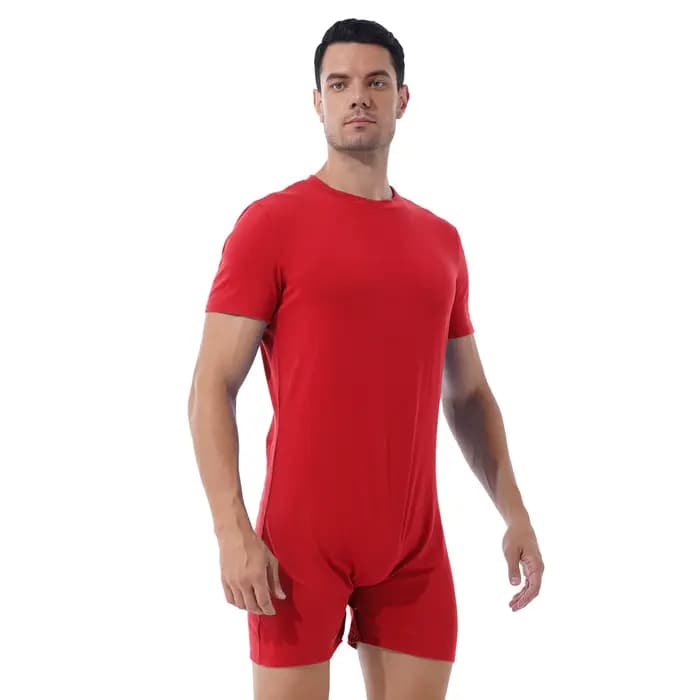 Maillot de bain à col rond pour hommes, manches courtes, combinaison, maillots de bain décontractés, fermeture éclair invisible, une pièce, barboteuses, combinaisons d'été sportives