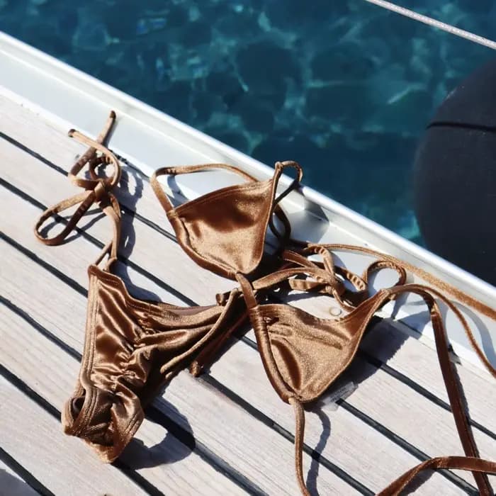 Maillot de bain rétro triangle à lacets pour femme