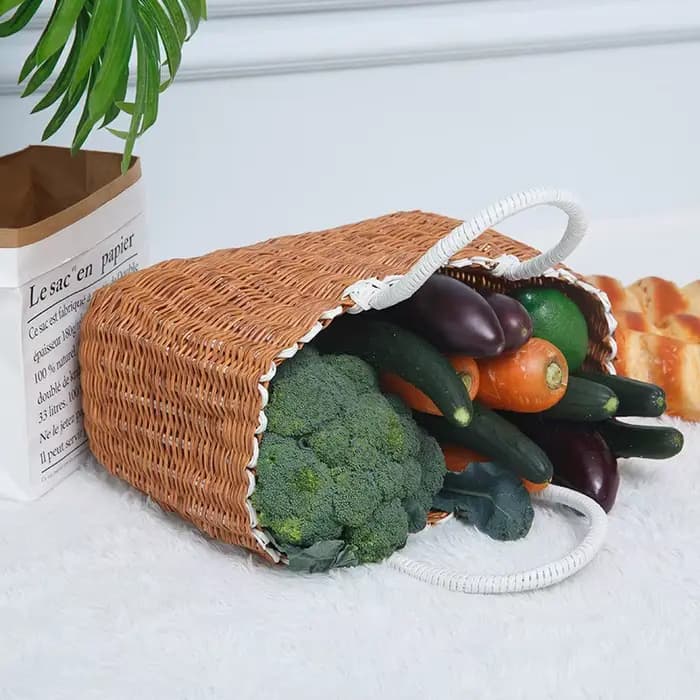 Panier de bain panier à main en Imitation rotin tissé panier de bain bain bleu panier de pique-nique panier à oeufs panier de courses à la maison Ins