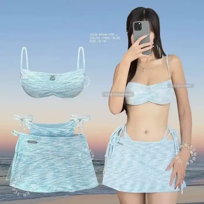 Bikini côtelé rose pour femme avec jupe