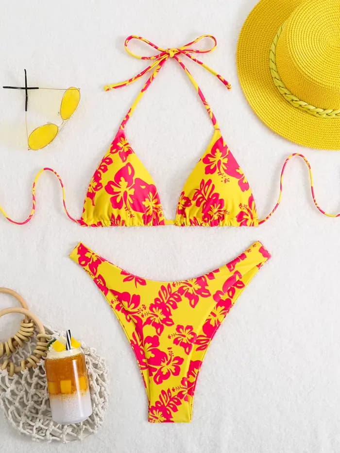 Maillot de bain 2 pièces imprimé floral rétro