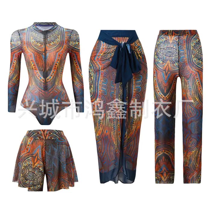 Maillot de bain une pièce pour femme avec protection en maille à manches longues