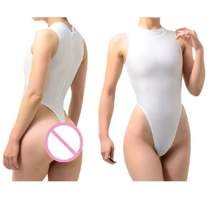 Maillot de bain pour femmes, petit col haut, bikini serré à l'entrejambe en T, Sukumizu à fente haute, corps saillant, natation