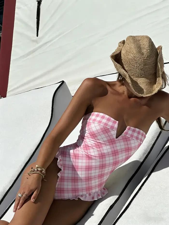 Maillot de bain une pièce femme à volants, col en V, coupe haute, monokini, maillot de bain découpé, tenue de plage