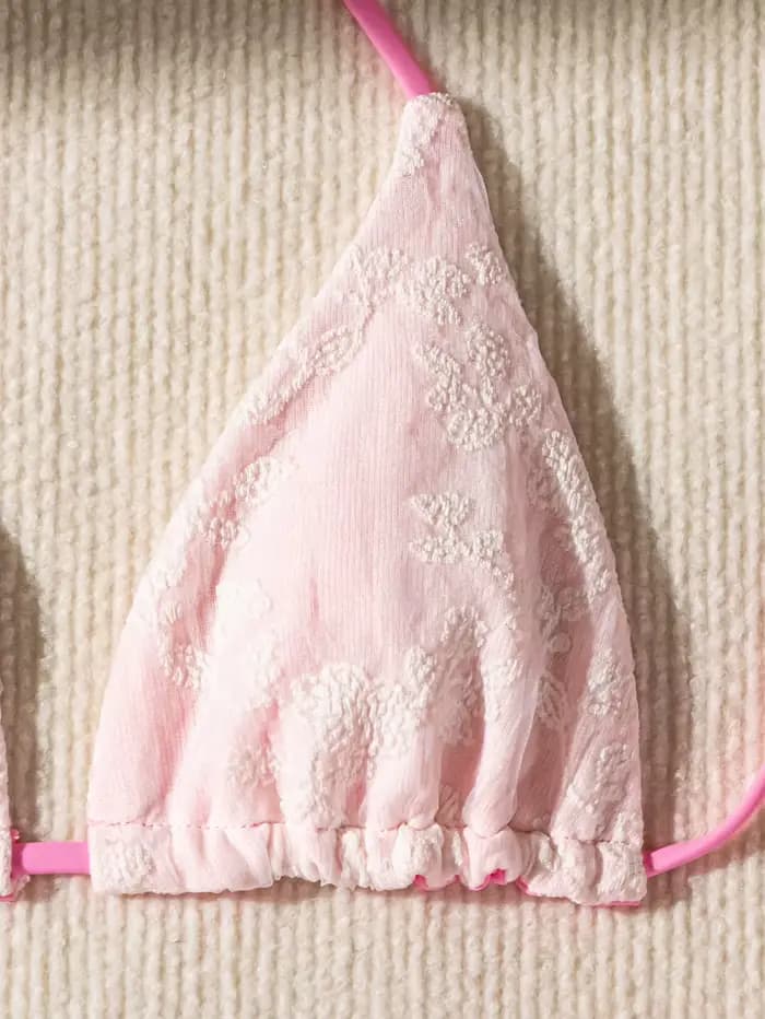 Maillot de bain deux pièces en dentelle pour femmes, rose, chic, micro, bikini, ensemble brésilien, baigneur, 2024
