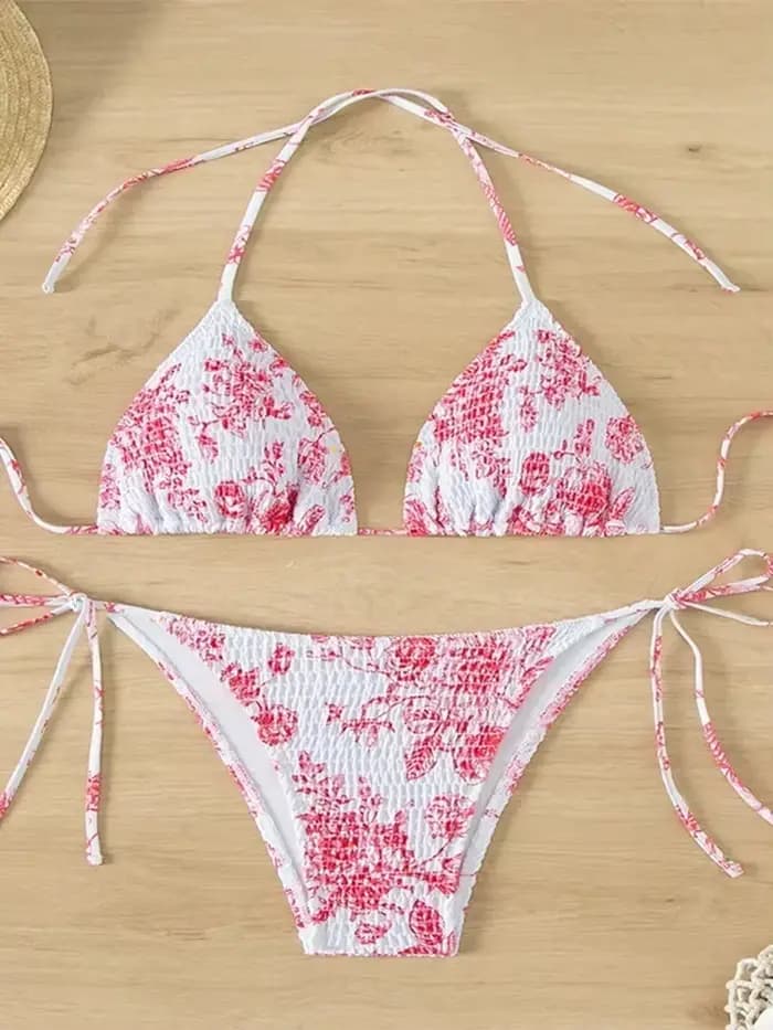 Sexy Floral Bikini 2 pièces ensemble femmes mode à lacets maillot de bain fendu dos nu plage Bikinis 2025 nouveau maillot de bain d'été Bikinis ensemble