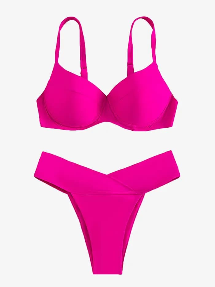 Maillot de bain brésilien rose, sexy, soutien-gorge push up, culotte taille haute, pour femmes, vêtements de plage, d'été, 2023