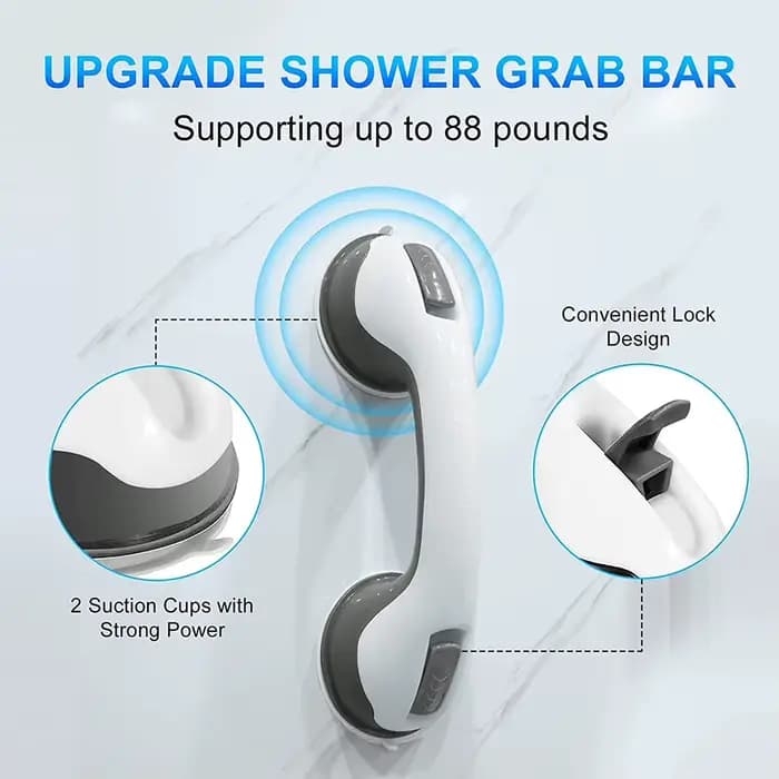 Barres d'appui pour douche (lot de 1 ou 2) – Main courante de sécurité pour salle de bain et toilettes, prévention des chutes pour seniors et personnes âgées, ventouse à vide