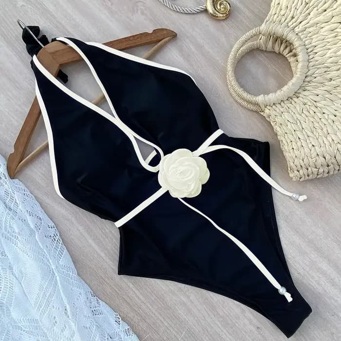 Maillot de bain une pièce à fleurs, col licou, Bandage, pour femmes, vêtements de plage, Monokini, nouvelle collection, 2024