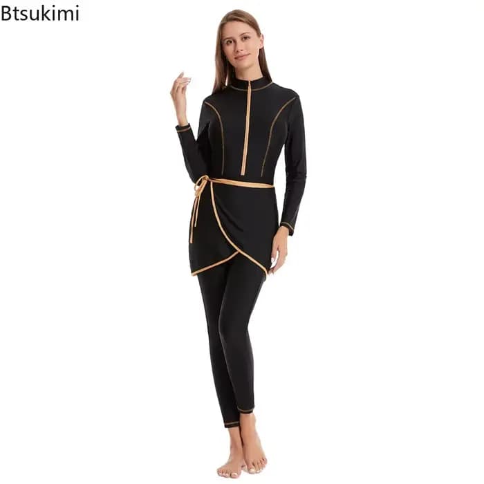 Maillots de bain modestes musulmans 2026 avec hijab, maillot de bain de plage 3 pièces pour femmes, tenue de natation islamique à manches longues pour femmes