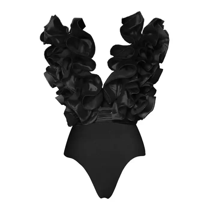 Maillot de bain une pièce sexy noir 2026 avec volants pour femme – Idéal pour l'été