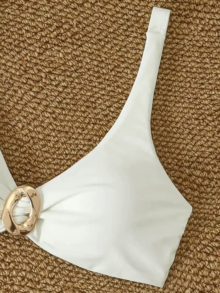 Ensemble Bikini Blanc Sexy 2026 pour Femme avec Boucle Métallique