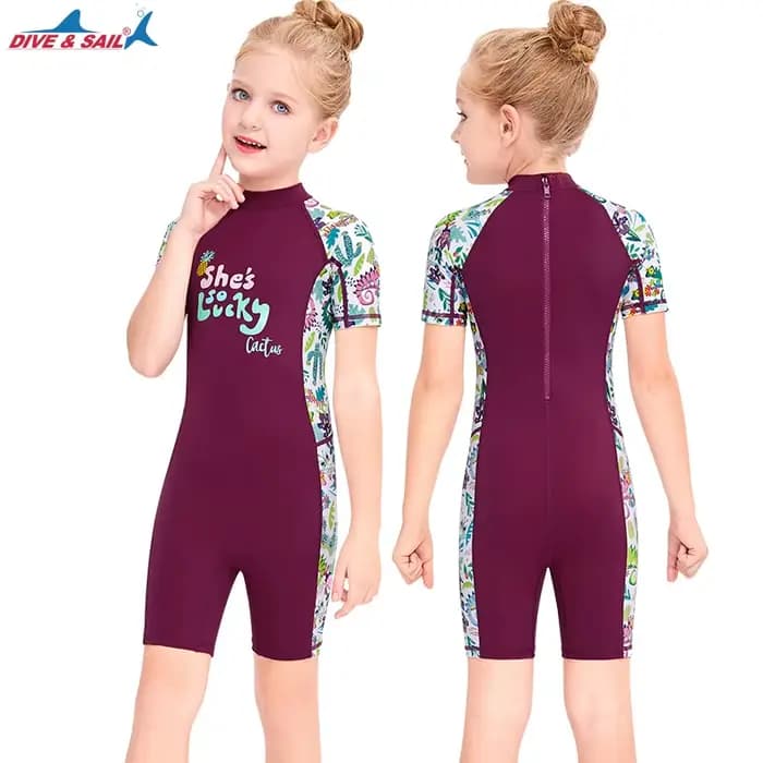 Maillot de bain une pièce pour enfants, protection solaire UPF, ensemble de plongée, manches courtes, vêtements de plage, séchage rapide, 50 pièces