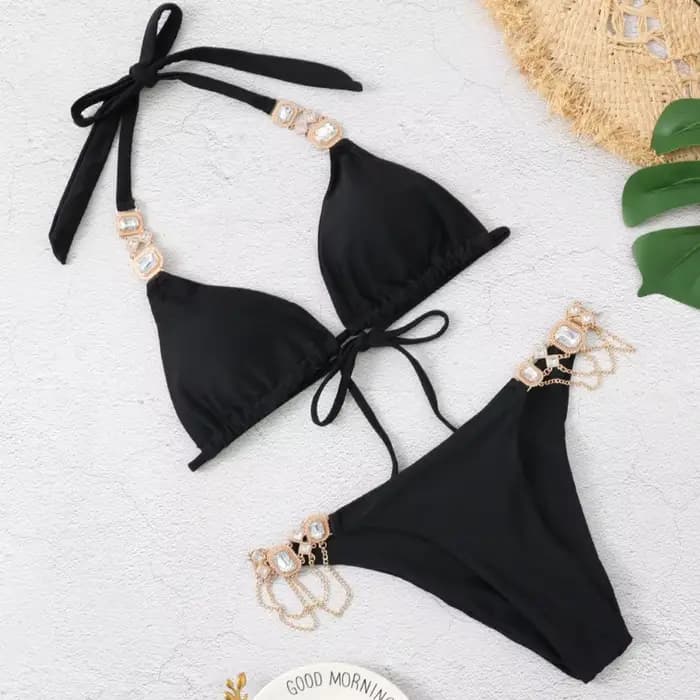 Sexy maillot de bain pour femme avec strass solide Bikinis