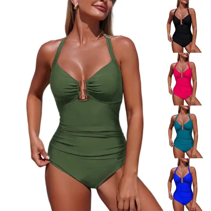 Maillot de bain une pièce élégant amincissant à découpes torsadées sur le devant