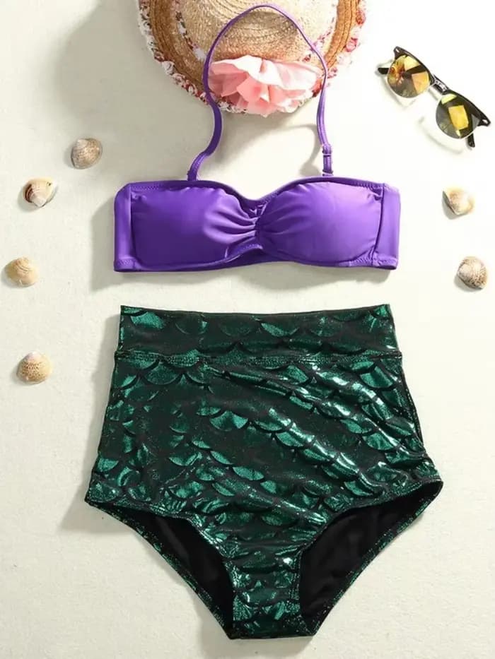 Ensemble de bikini sirène sexy pour femme, maillot de bain taille haute pour adulte, maillot de bain de plage princesse pour fille, Maillot de Bain Femme Mujer