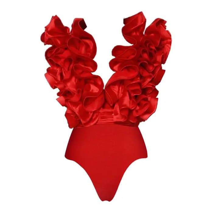 Maillot de bain une pièce sexy noir 2026 avec volants pour femme – Idéal pour l'été