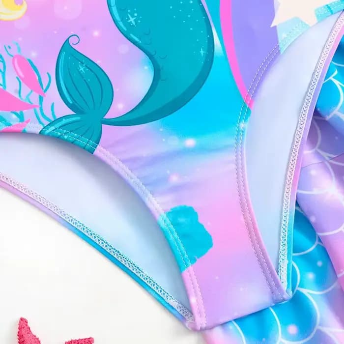 Maillot de bain une pièce imprimé sirène pour filles 2026 et jupe de plage pour enfants – Tenue de bain et de plage pour enfants