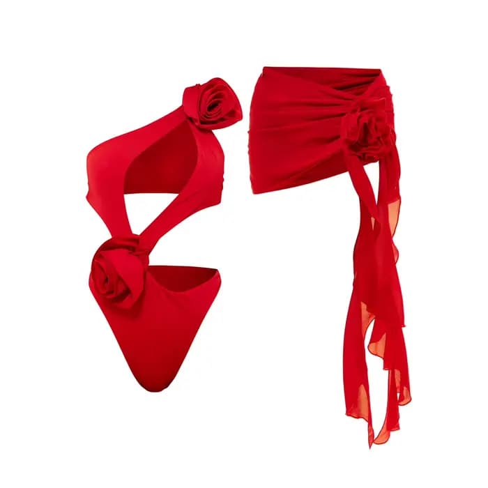 Maillot de bain 2026 Red Flower avec paréo
