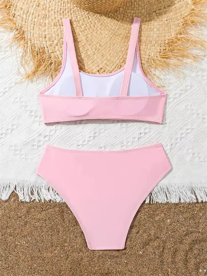 Bikini enfants filles maillot de bain 2026 nouveau rose fronde Bikinis ensemble taille haute maillots