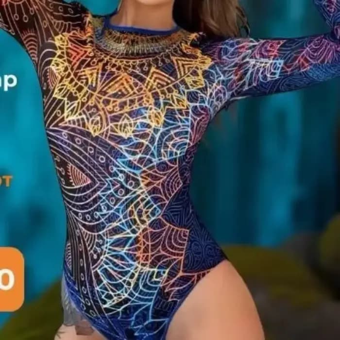 Nouveau maillot de bain une pièce sexy imprimé à manches longues pour femme avec couvre-poitrine