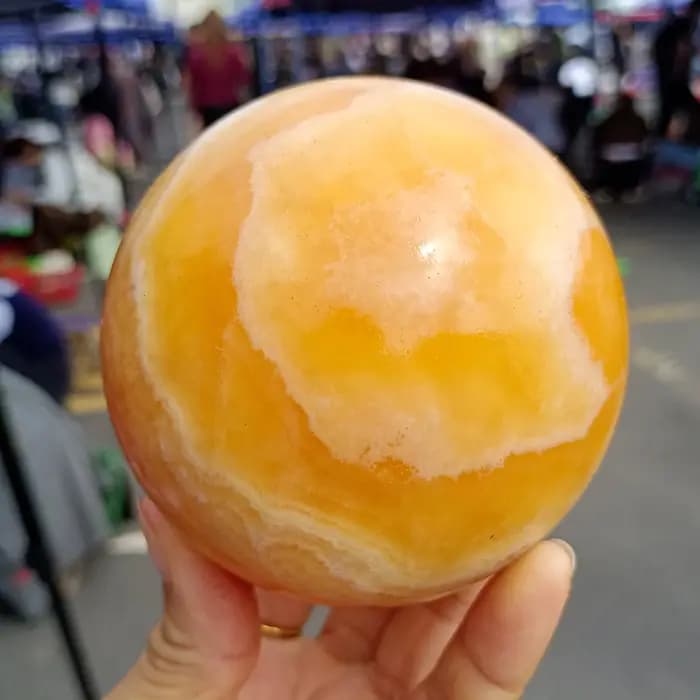 Boule de pierre naturelle orange MSI, boule de cristal de quartz jaune, guérison napReiki, démagnétisation, boule de calcite orange