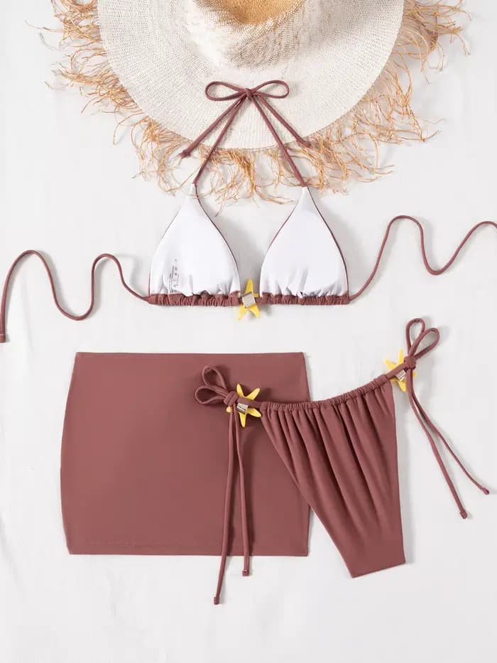 Maillot de bain femme trois pièces avec jupe