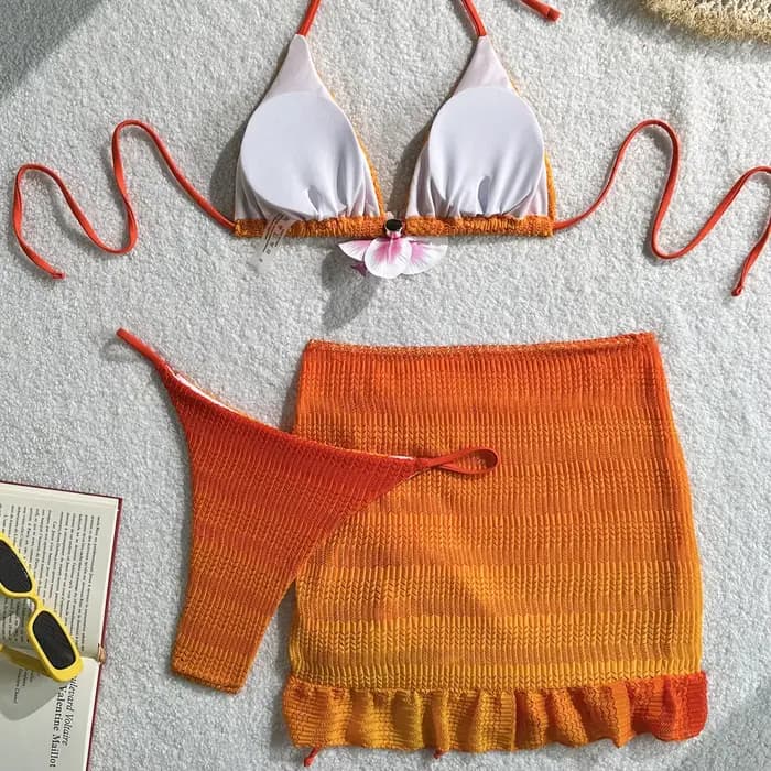 Nouvel ensemble de bikini trois pièces sexy en maille dégradée pour les vacances à la plage, maillot de bain pour femme, Biquine Brasileiro, Купальник Женский