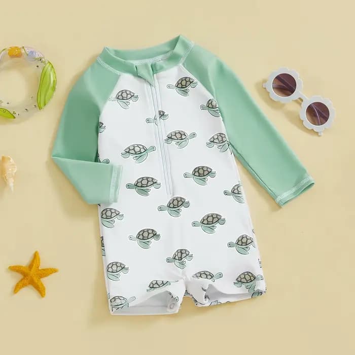 MISOWMNChain-Maillot de bain d'été décontracté pour bébés garçons, imprimé tortue de dessin animé, manches longues, col montant, fermeture éclair