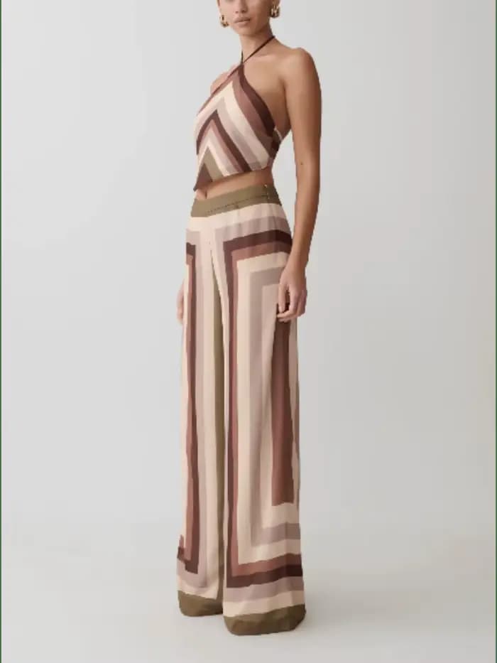 Ensemble deux pièces Allure tendance à rayures couleur terre