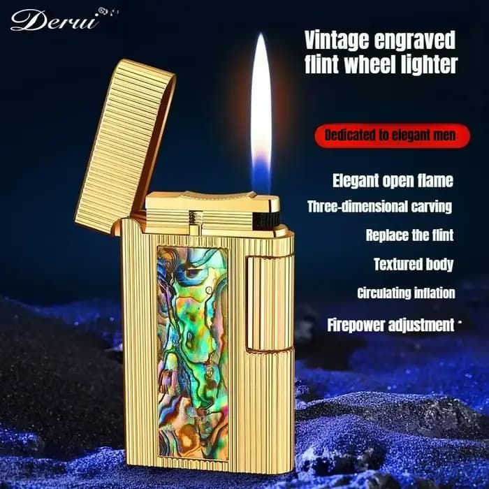 Briquet gonflable Derui à double face, sculpté et incrusté avec soin, briquet de luxe léger pour homme, cadeau haut de gamme
