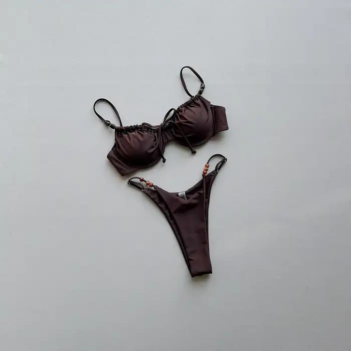 Nouveau Maillot de Bain Sexy 2026 avec Armatures et Rembourrage, Ensemble Micro Bikini à Lacets, Tenue de Plage Femme Push-Up Taille Basse, Biquini Décoré de Perles