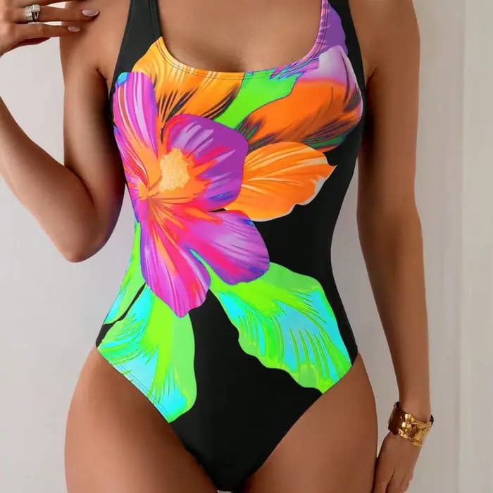 Maillot de bain une pièce sexy à imprimé floral avec larges bretelles pour femmes