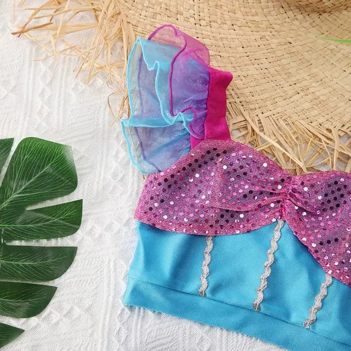 Ensemble de maillot de bain 2 pièces pour filles, imprimé sirène à paillettes, vêtements de plage d'été, pour enfants de 2 à 8 ans, pour fête à la piscine, vacances