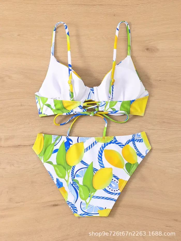 2025 Sexy citron imprimé Bikini ensemble Tropical maillot de bain deux pièces brésilien effronté culotte Triangle haut