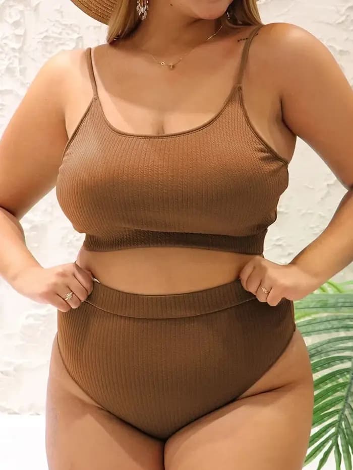 Maillot de bain côtelé taille haute pour femme, grande taille, couleur unie, 4XL, collection 2026