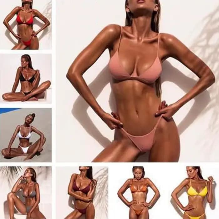 Maillot De Bain pour femme Bikinis ensemble femmes Sexy rose pansement dames tongs solide deux pièces Costume