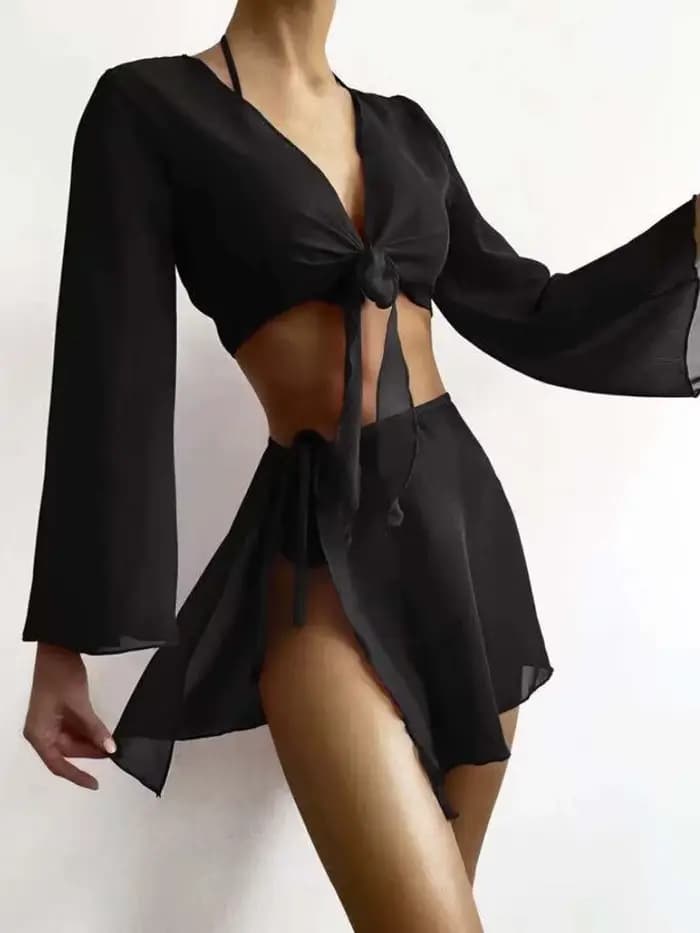 Ensemble de 4 bikinis string 2026 pour femmes avec haut et robe, maillot de bain noir, maillot de bain halter pour femme, vêtements de plage, maillot de bain, tenue de bain d'été