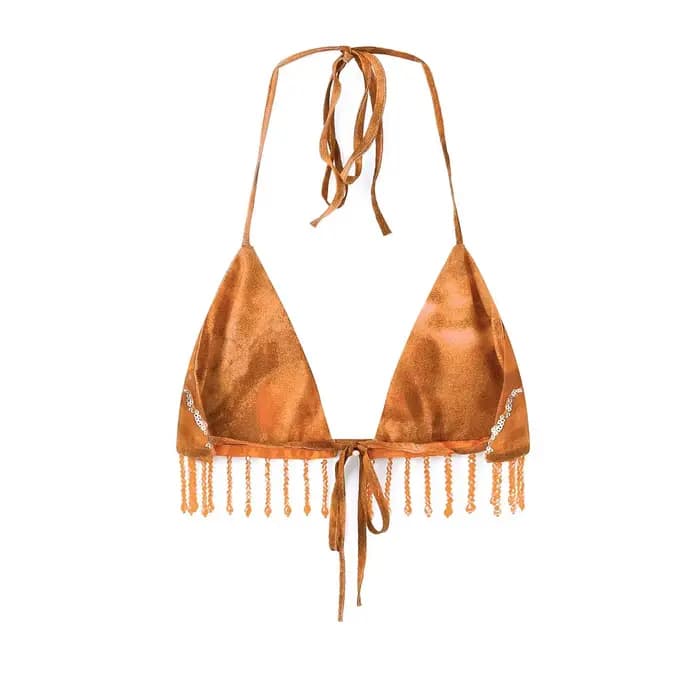 Bohème deux pièces ensemble Bikini pour femmes perle frange florale brodée Sexy col en V profond vacances à lacets jupe