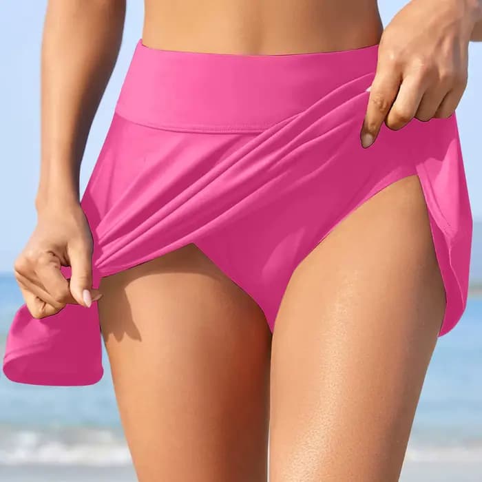 Jupe de bain plissée pour femme avec culotte intégrée, taille haute, style bas de bikini ou tankini, couleur unie