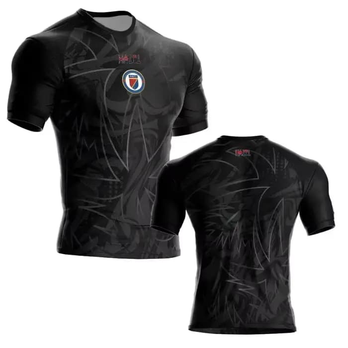 Maillot de football unisexe respirant à manches courtes avec silhouette patriotique de palmier d'Haïti, imprimé 3D intégral, pour sports d'été en extérieur