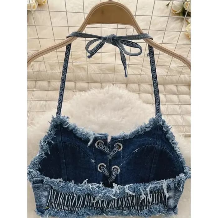 OIINAA maillot de bain femmes Sexy Denim costumes Bikini ensemble à lacets cordon maillots de bain 2025 solide été Vintage deux pièces maillots de bain