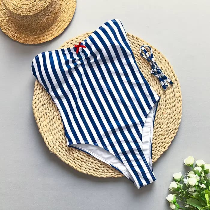 Maillot de bain une pièce Bandeau à rayures bleues