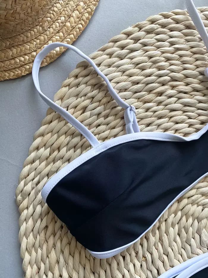 Noir 2 pièces Bikini ensemble maillot de bain 2025 Vintage taille haute maillots