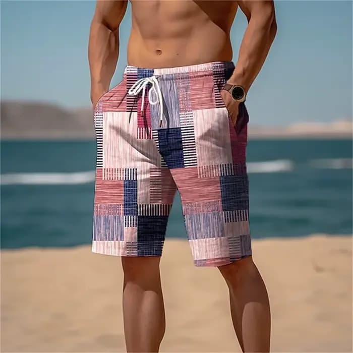 Short de plage hawaïen à séchage rapide, imprimé à carreaux coloré, short de glace décontracté, maillot de bain Sportedly, vacances d'été, 2024