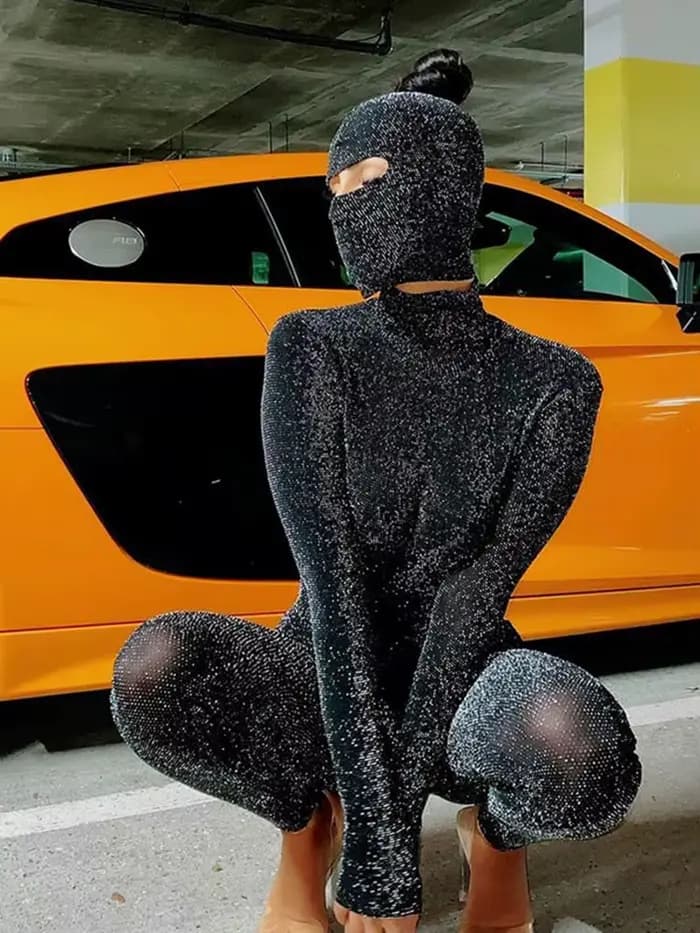 Combinaison noire à manches longues pour femme, dos nu, batterie con, barboteuse, combishort, document solide, mode streetwear, automne, hiver, 2025