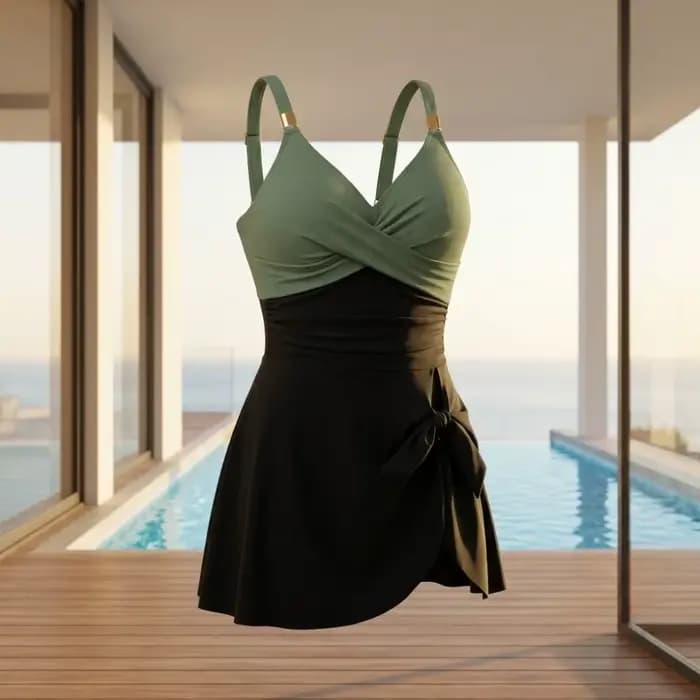 Maillot de bain femme slim fit sans manches plissé col en V pour l'été – Tenue de plage
