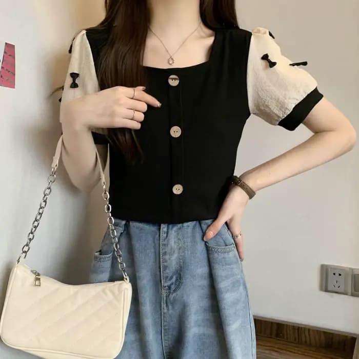 T-shirt à manches courtes avec nœud épissé pour femmes, haut Slim, nouveau Design